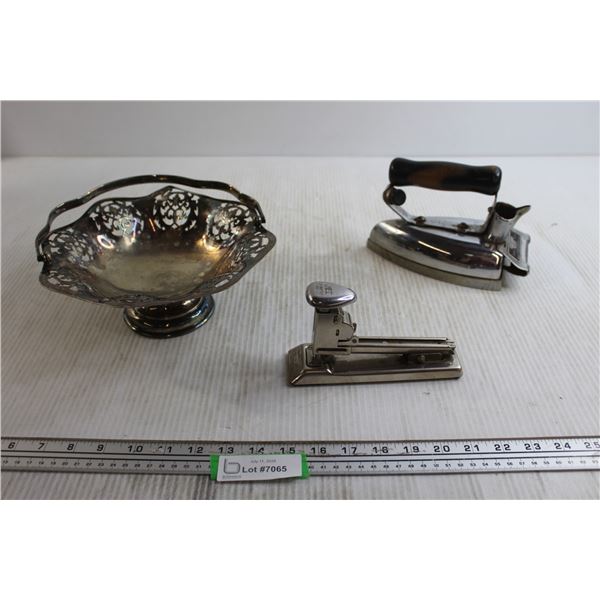 Silverplated Candy Dish, 1920s Iron, Vintage Stapler