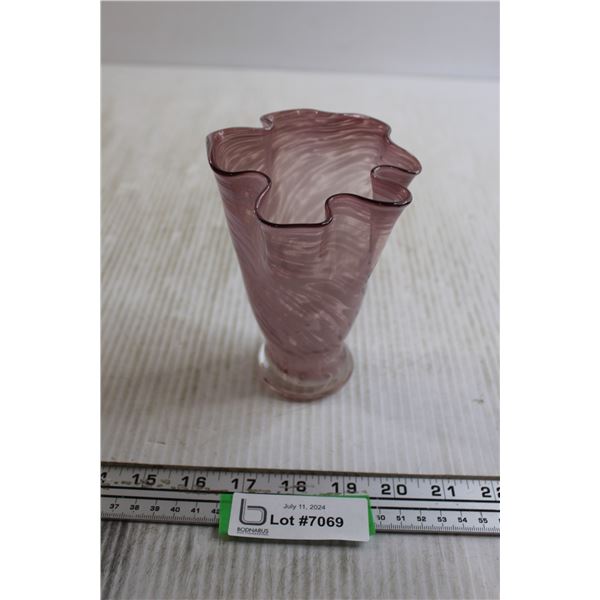 Swirl Vase with Ruffle Top Hand Blown Art Glass