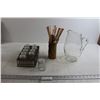 Image 1 : (10) Clasp Jars, Matchsticks, Glass Pitcher