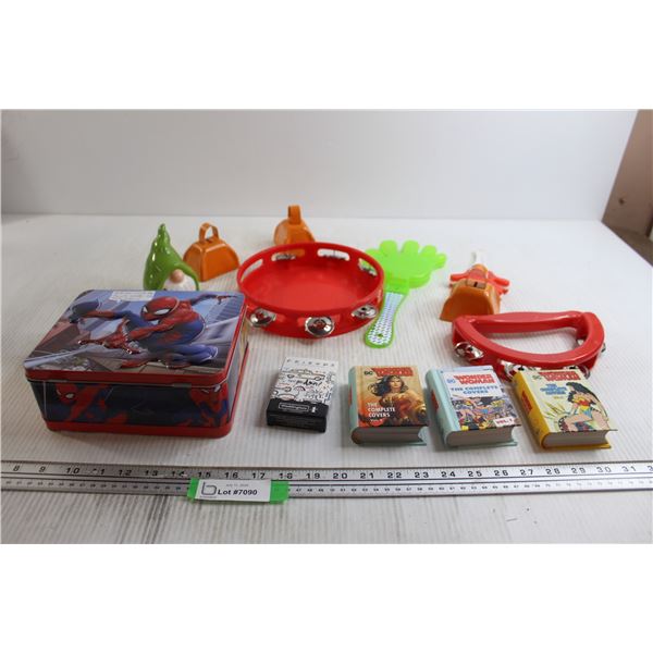 Spider-Man Lunch Box with Puzzle - (1) Piece Missing, Wonder Woman Cover Books, Misc