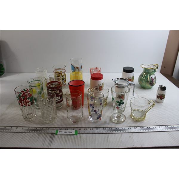 (17) Glasses, Pitcher, Misc