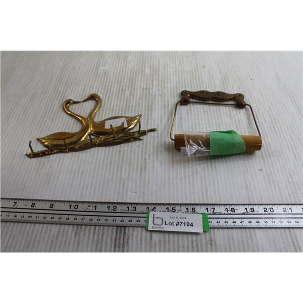 Brass Swan with Hooks, Toilet Paper Holder