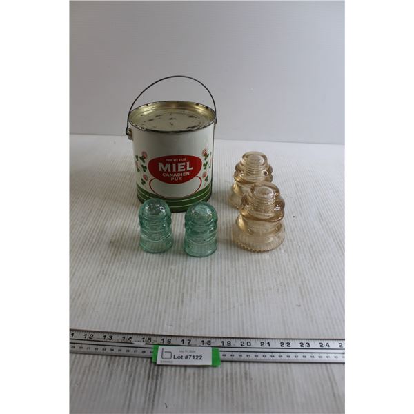 (4) Glass Insulators, Honey Tin