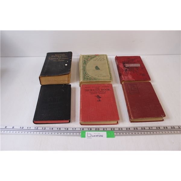 (6) Vintage Hardcover Books: Dickens, Radford, Jack London, Misc
