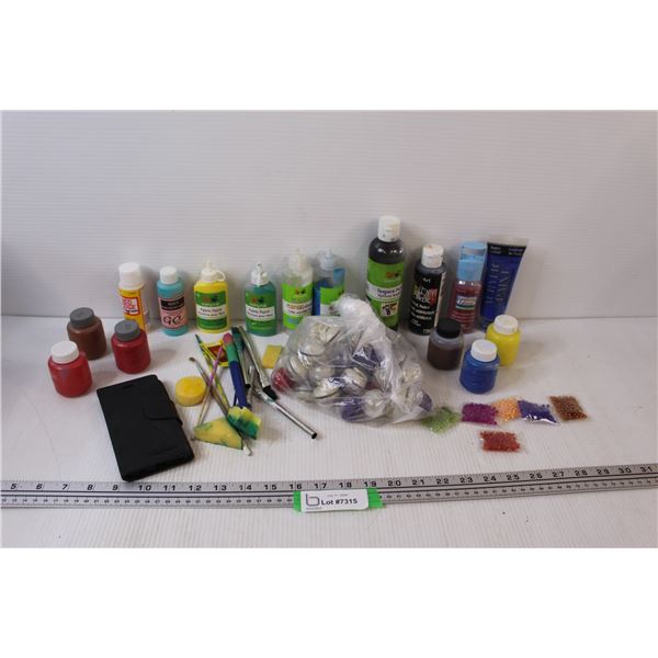 Crafting Paint & Brushes, Beads, Phone Case, Floating Lights (untested)
