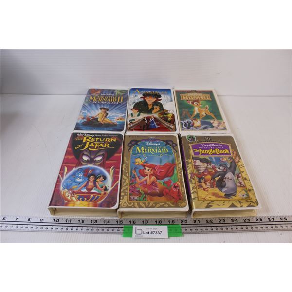 (6) Disney VHS: Jungle Book, Bambi, Mermaid, Jafar, Anastasia