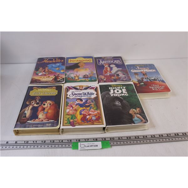 (7) Disney VHS: Aladdin, Aristocats, Pocahontas, Snow White, Misc