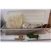Image 1 : (2) Wood Hanging Shelves, (2) Pillows, Frame, Cactus Tray in Clear Storage Tote