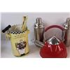 Image 2 : Red Kettle, (2) Margarita Shakers, (4) Plastic Wine Glasses, Wine Ice Bucket & Cheese Board