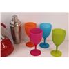 Image 3 : Red Kettle, (2) Margarita Shakers, (4) Plastic Wine Glasses, Wine Ice Bucket & Cheese Board