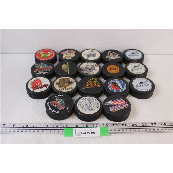 (18) Various Team Hockey Pucks