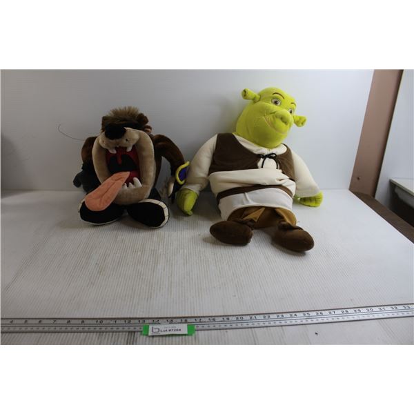 (2) Plushes - Tasmanian Devil, Shrek