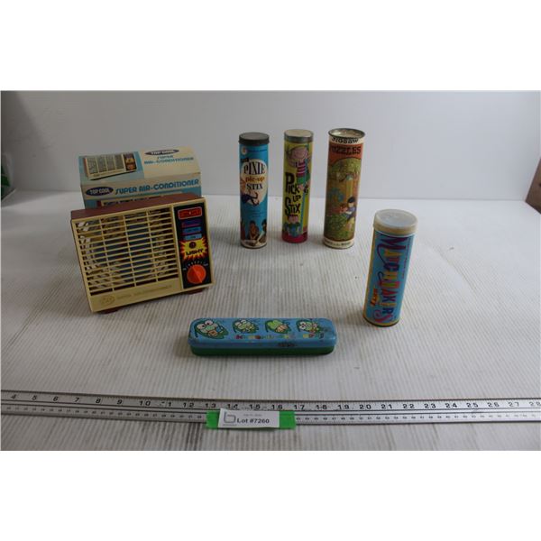 (2) Boxes Pick Up Sticks, Kerokerokeroppi Sanrio Tin, Misc. - All As Is