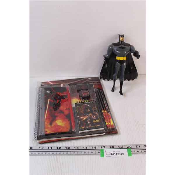 Batman Figurine & Star Wars Notebook Set (NIB)