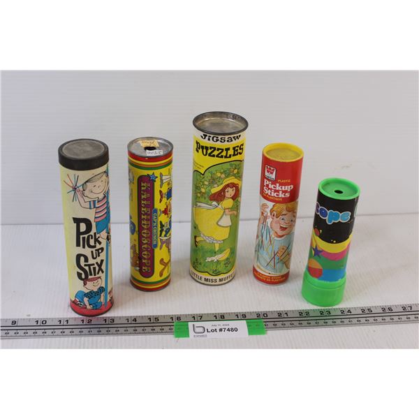(2) Kaleidoscopes, (2) Pick Up Sticks, Vintage Jigsaw Puzzle (as is)