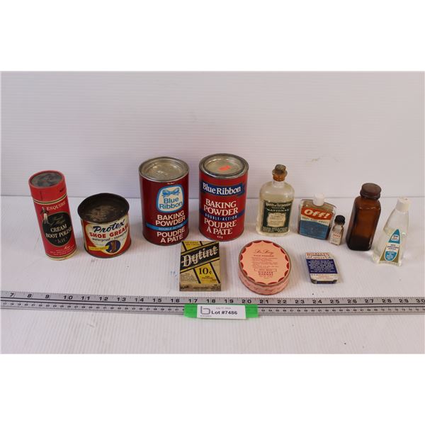 Vintage Glass & Tin & Cardboard Box Containers (Some Contain Liquids, Can Not Ship)