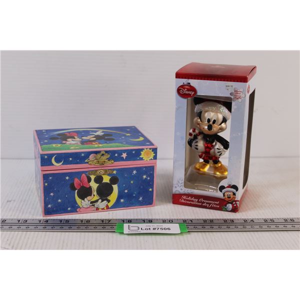Mickey Mouse Ornament & Musical Jewelry Box (Some Staining)