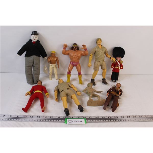 Charlie Chaplin Porcelain Doll & Steve Irwin Dolls, Randy Savage Wrestler, & Misc.