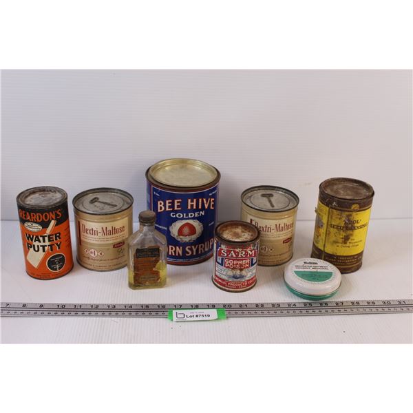 Vintage Glass & Tin Containers (Contains Some Liquid, Can not Ship)