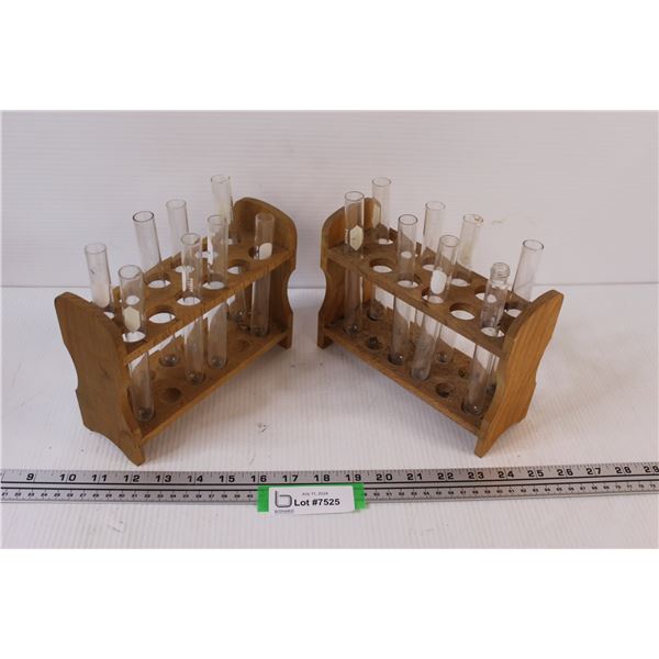 (2) Wooden Test Tubes Holders w/Glass Test Tubes (Not full set)