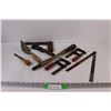 Image 1 : Vintage Tools: Square, Pipe Wrench, Clamps, Mortar Spreader, Hand Drill, Ruler
