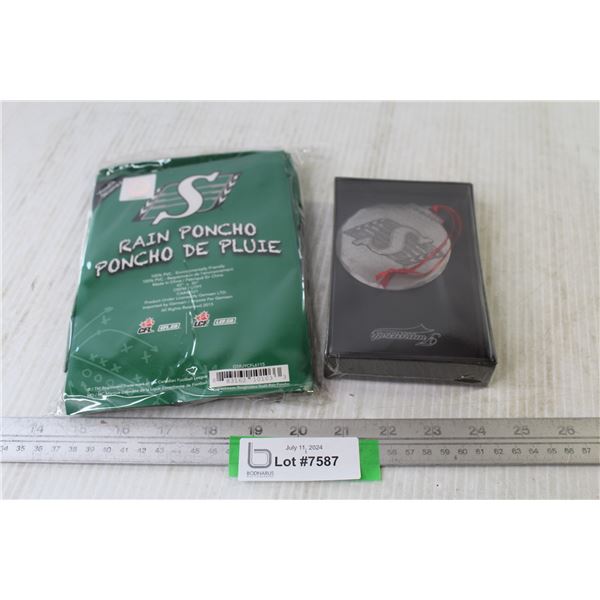 Sask Rough Rider's Rain Poncho & Christmas Ornament