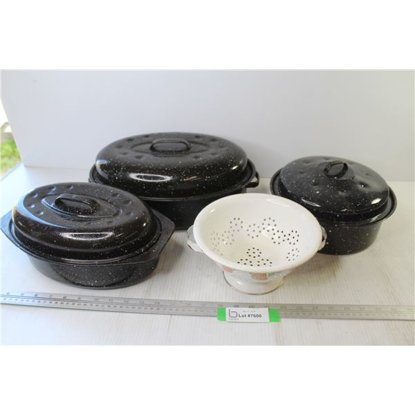 Metal Colander - (3) Roasting Pans w/Lids