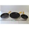 Image 1 : (3) Non Stick Frying Pans w/Wooden Handles (have scratches)
