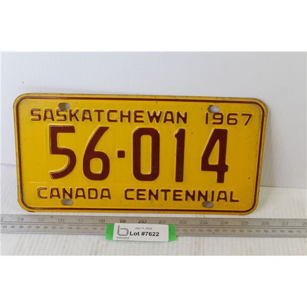 1967 Saskatchewan Canada Centennial License Plate