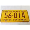 Image 3 : 1967 Saskatchewan Canada Centennial License Plate