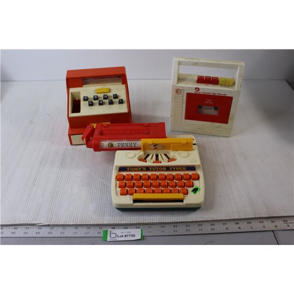 Vintage Toys - Cassette Player, Type Writer, Cash Register