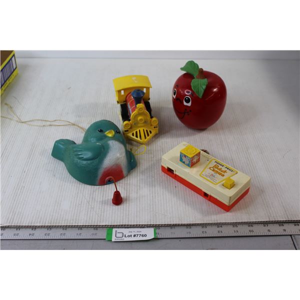 Vintage Toys - Toy Train, Toy Camera, Singing Bird, Ringing Apple