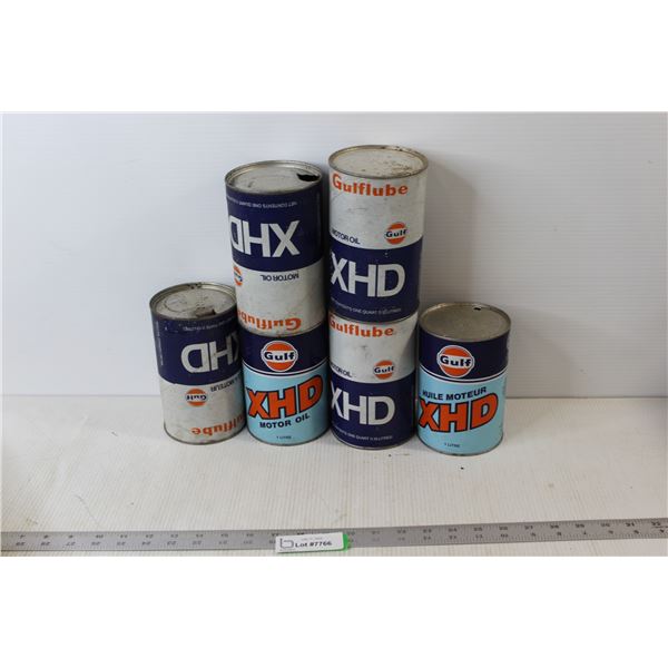 (6) Gulf Motor Oil Tins - Empty