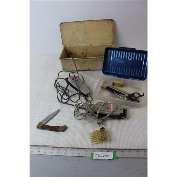 Pocket Knife, (2) Barber Razors - Untested