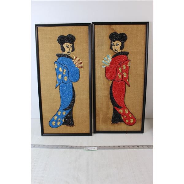 (2) Rock Asian Inspired Wall Decorations - 25" x 12"