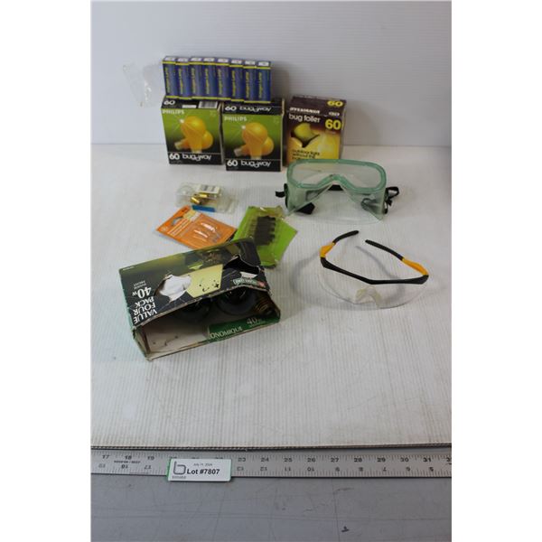 Assorted Light Bulbs, Safety Glasses/Goggles