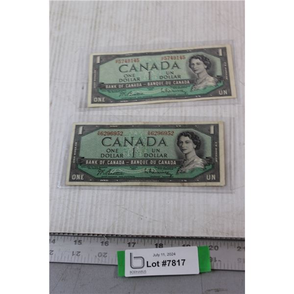 (2) 1954 Canadian $1.00 Bills