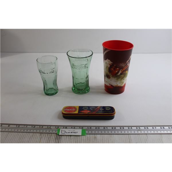 (2) Coca-Cola Glasses, Tin, and Pail