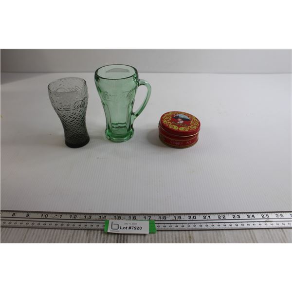 (2) Coca-Cola Glasses, Tin of Coasters
