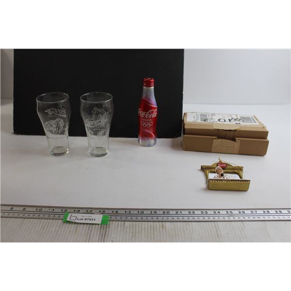 (2) Stanley Cup Coca-Cola Glasses, Bottle, and Christmas Ornament