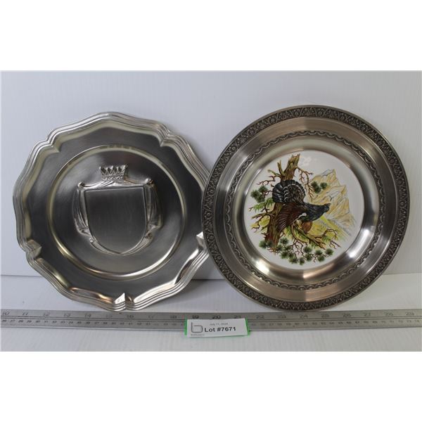 (2) Riskin Pewter Plates (9 1/2")