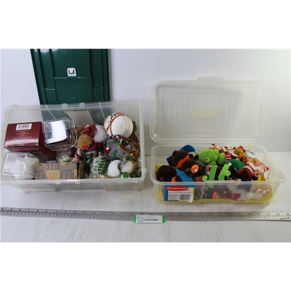 (2) Plastic Containers of Christmas Ornaments