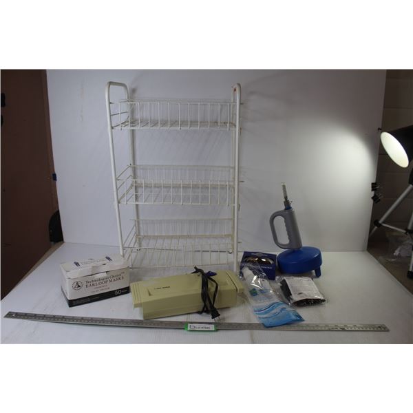 Metal Rack - Pipe Auger (unused) - Shredder Top (powers on) - Earloop Masks - Magnetic Parts Tray (N