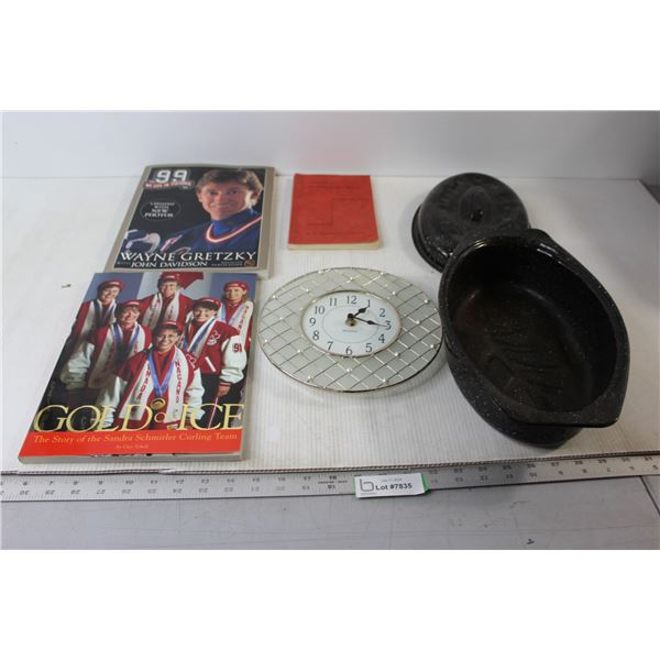 (2) Books - Gold on Ice, Wayne Gretzky, Wall Clock, Small Roaster