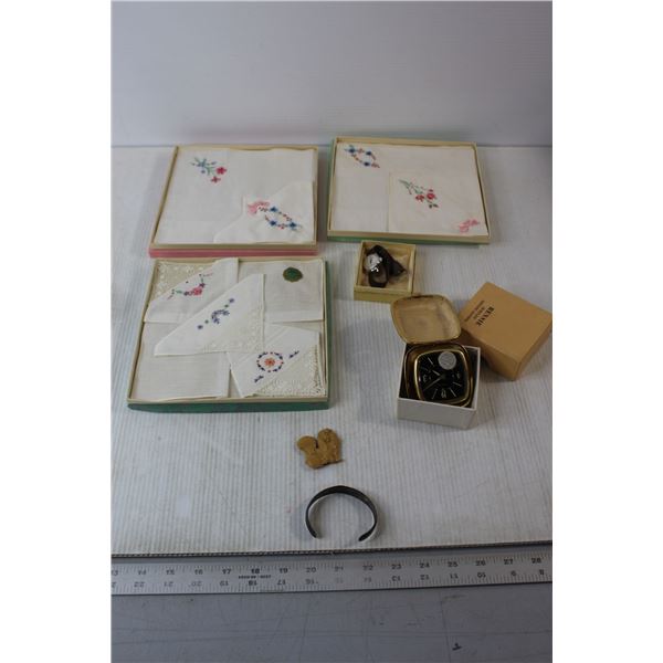 (2) Watches, (3) Napkins, Misc.