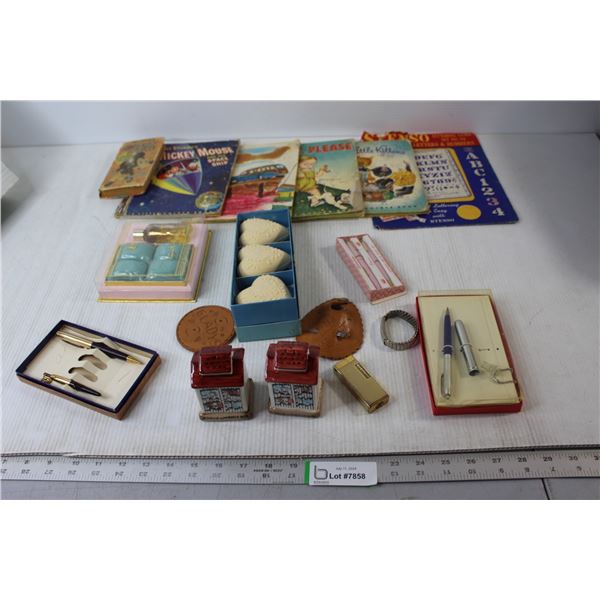 (6) Vintage Kids Books, Pens, Avon Soap, Misc.