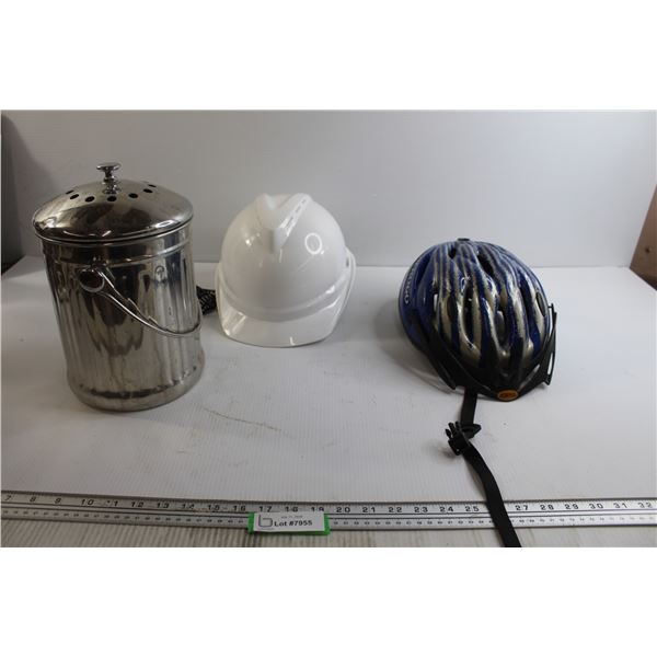 (2) Helmets, Chrome Pail