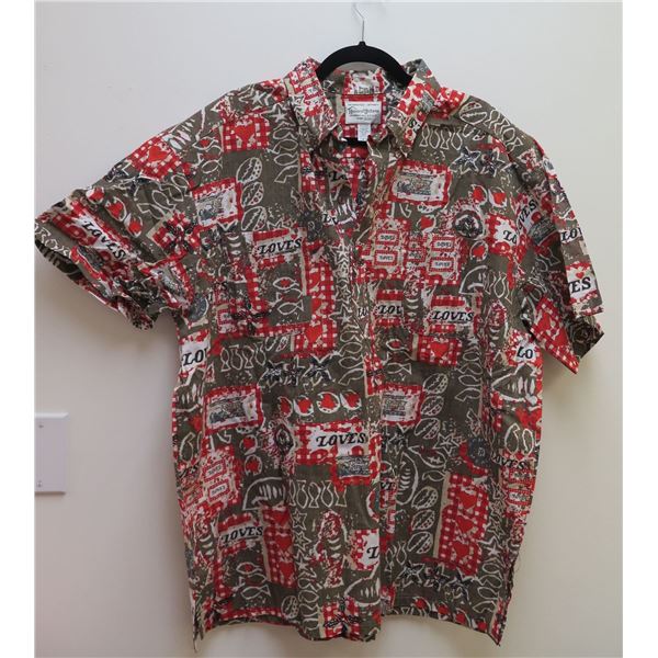 Love's Logo Red Gray House of Uniforms Aloha Shirt Size XXL