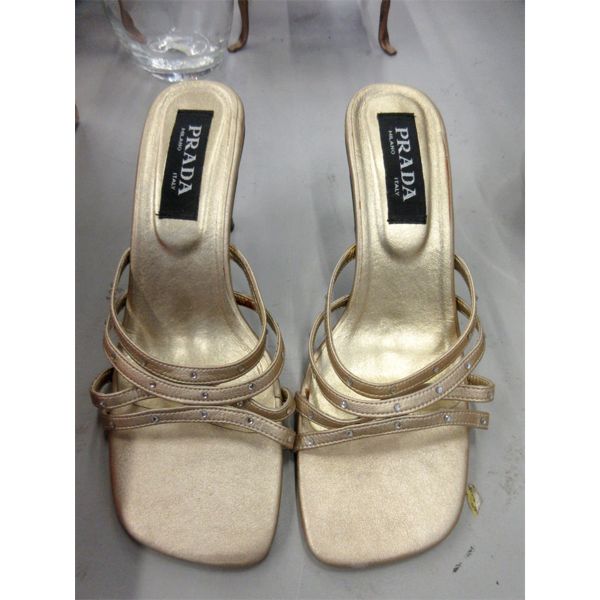 Gold Prada Kitten Heel Slides in Rapisardi Box