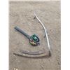 Image 1 : Weedeater blower (not working) & scythe w/ extra blade